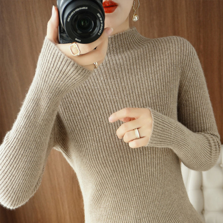 Damen Körperbetonter Rippenstrick-Rollkragenpullover mit Stretch-Effekt Echoarchiv