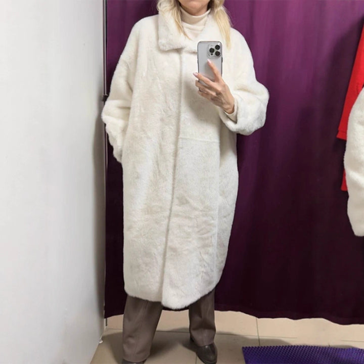 Damen Maxi Kunstfell-Mantel mit Oversize-Schnitt und aufgesetzten Taschen Echoarchiv