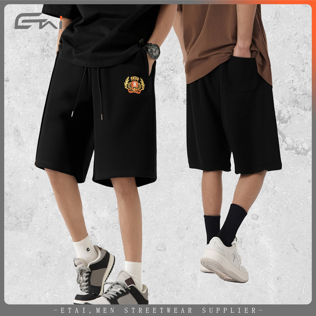 Herren Knieumspielende French-Terry Sweatshorts mit Kordelzug und gesticktem Wappen Echo Archiv