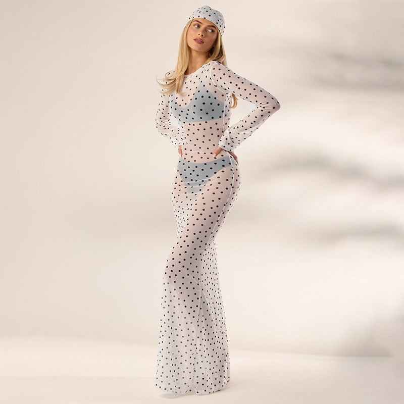 Damen transparentes Langarmkleid mit modischem Punktmuster Echo Archiv