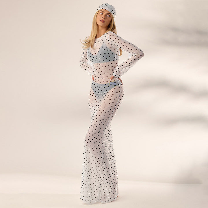 Damen transparentes Langarmkleid mit modischem Punktmuster Echo Archiv