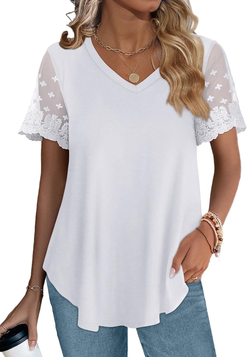 Damen Bluse mit eleganten Spitzenärmeln und V-Ausschnitt Echo Archiv