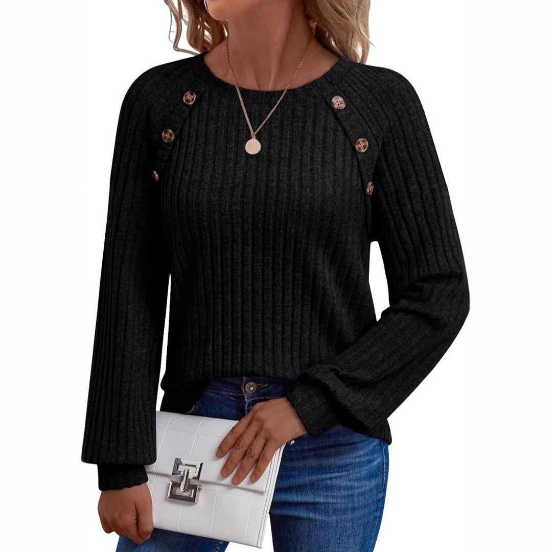 Damen Gerippter Strickpullover mit Zierknopfleiste an Raglanärmeln Echoarchiv