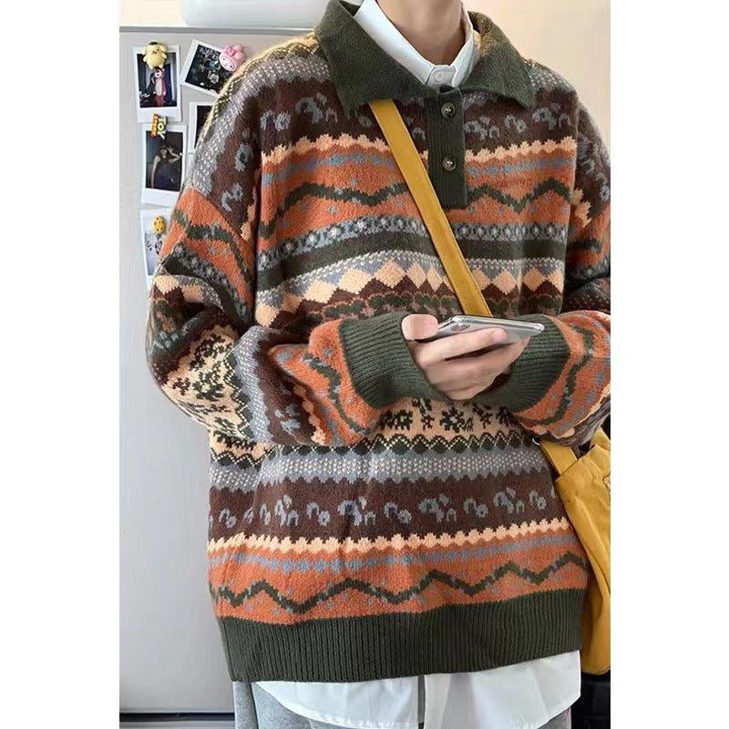 Damen Gemütlicher Strickpullover im ethnischen Muster Echoarchiv