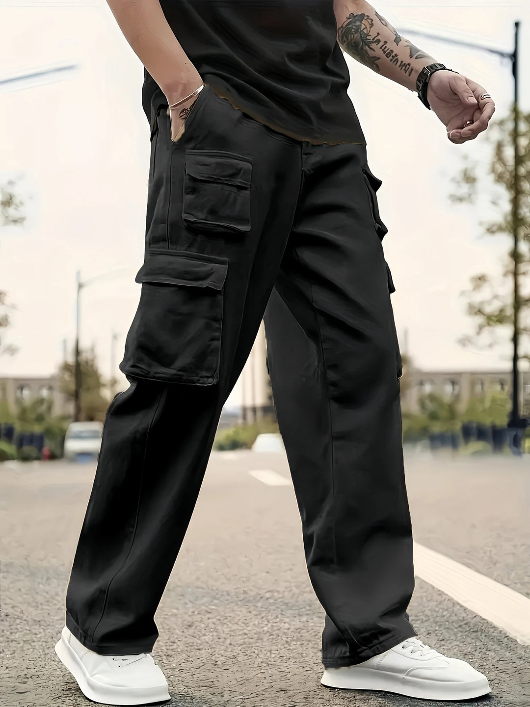 Herren Oversized Cargohose mit verstärkten Klappfächern und geradem Bein Echo Archiv
