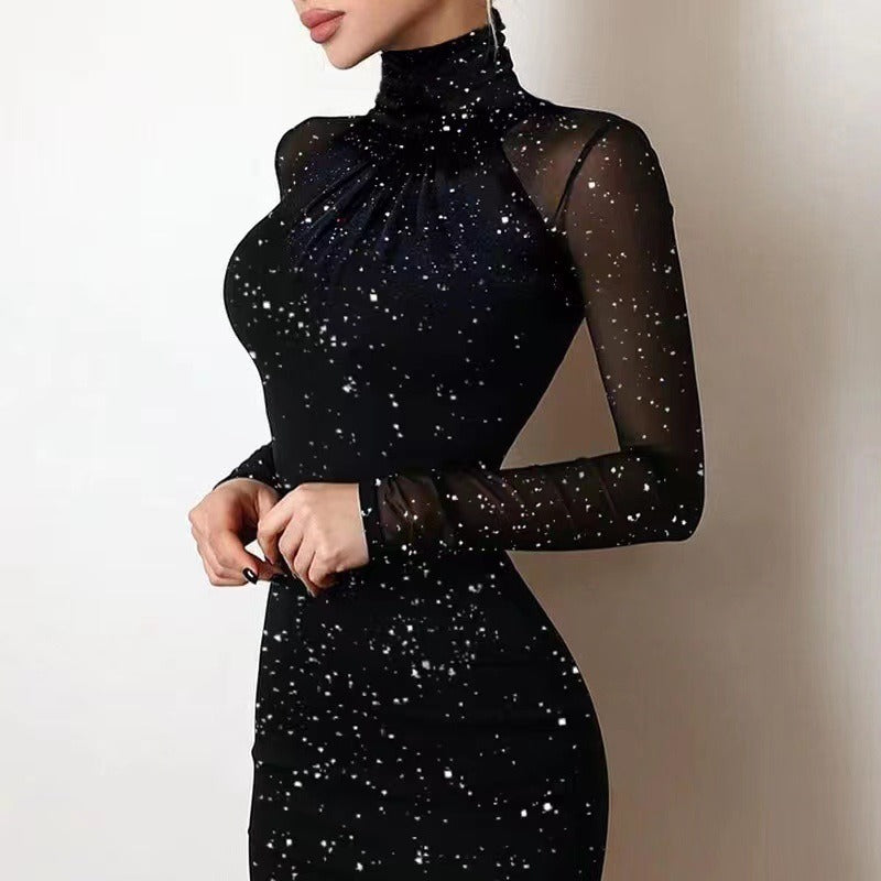 Damen Elegantes Etuikleid mit transparenten Ärmeln und raffinierter Raffung Echo Archiv