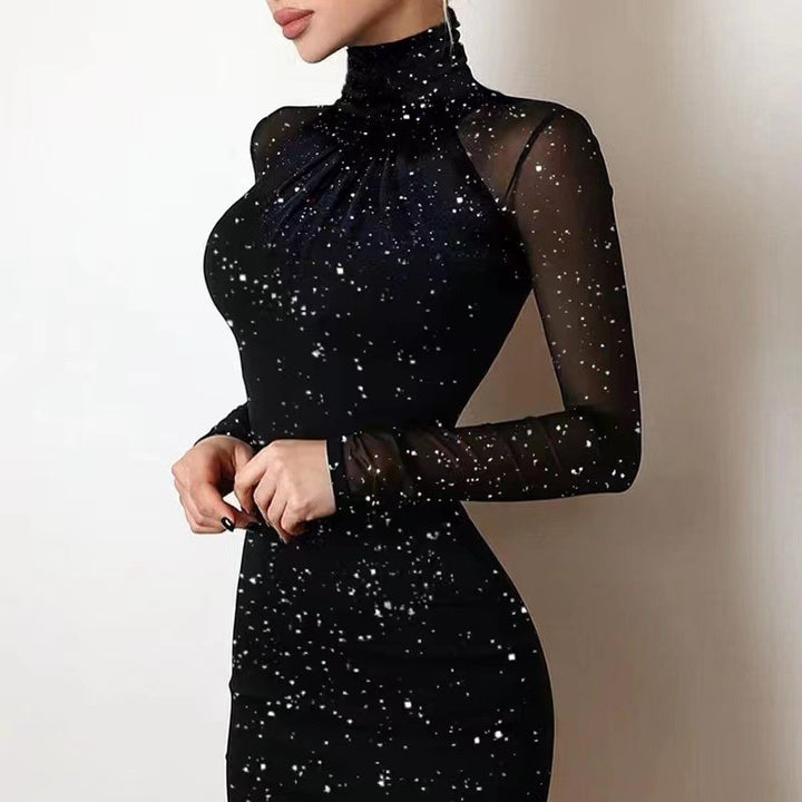 Damen Elegantes Etuikleid mit transparenten Ärmeln und raffinierter Raffung Echo Archiv