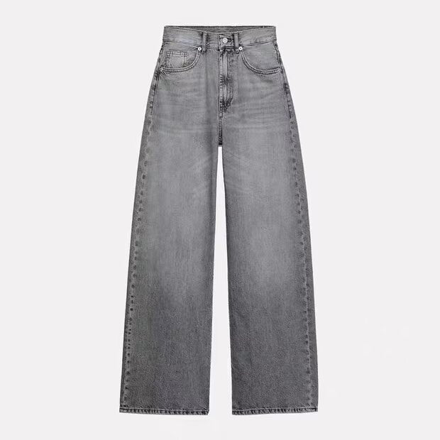 Damen High-Waist Denim-Jeans mit weitem Bein und Fünf-Taschen-Design Echo Archiv