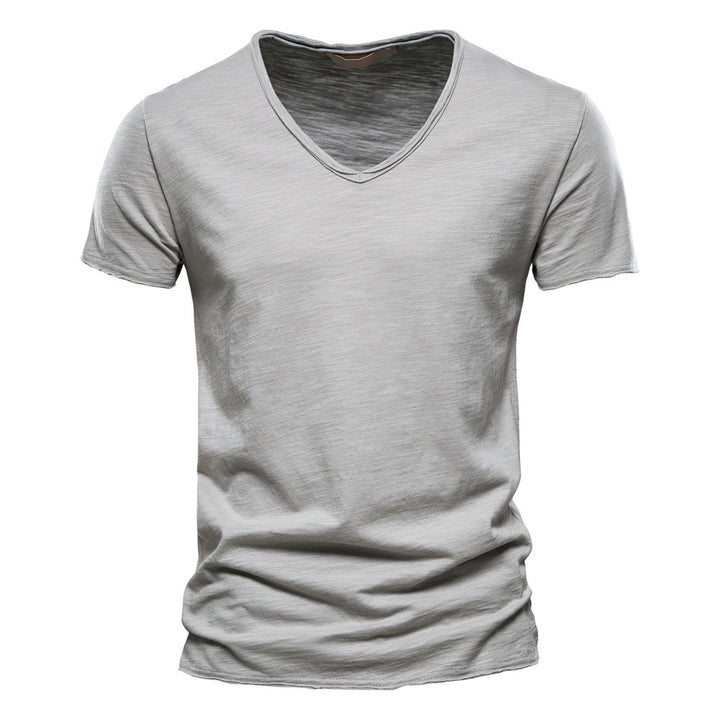 Herren nan leichtes Baumwolljersey Kurzarmshirt mit V-Ausschnitt und schmaler Passform Echo Archiv