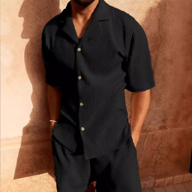 Herren Kurzarm-Hemd mit strukturiertem Design und eleganten Knopfdetails Echoarchiv