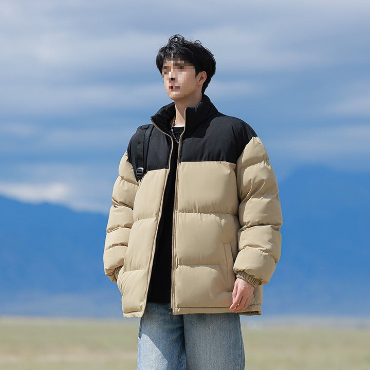 Herren Oversize-Steppjacke mit Colourblock-Schulter, hoher Stehkragen & windabweisender Wattierung Echoarchiv