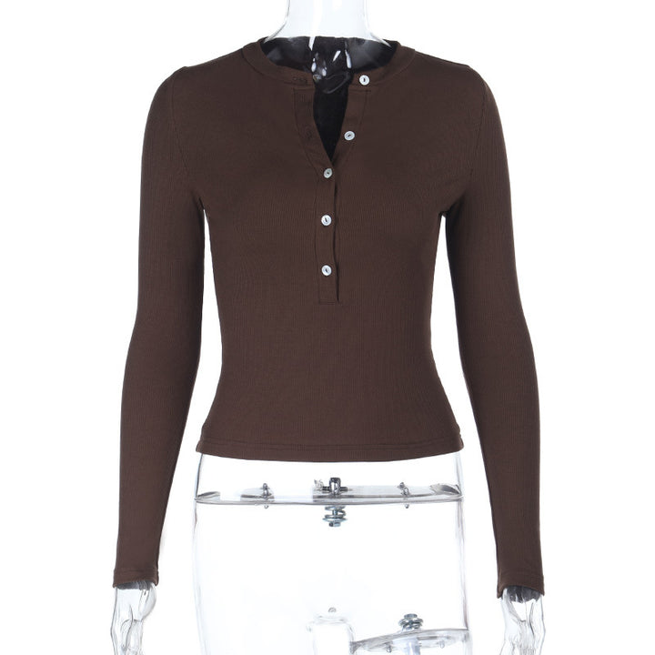 Damen Langarmshirt mit Knopfleiste und figurbetontem Schnitt Echo Archiv