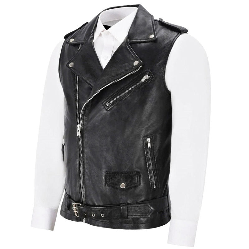 Herren Biker-Lederweste mit asymmetrischem Reißverschluss und praktischen Taschen Echoarchiv