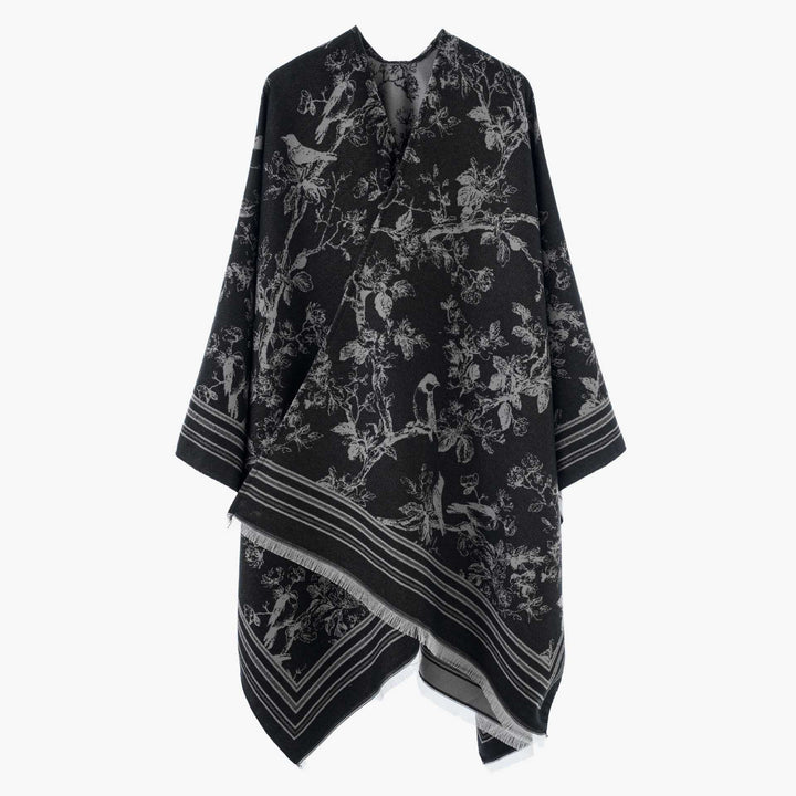 Damen Jacquard‑Poncho im Kimono‑Stil mit Vogel‑Blütenmuster – Avérine
