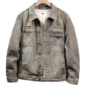 Herren Vintage-inspirierte Jeansjacke im Worker-Look mit Used-Wash und aufgesetzten Brusttaschen Echoarchiv
