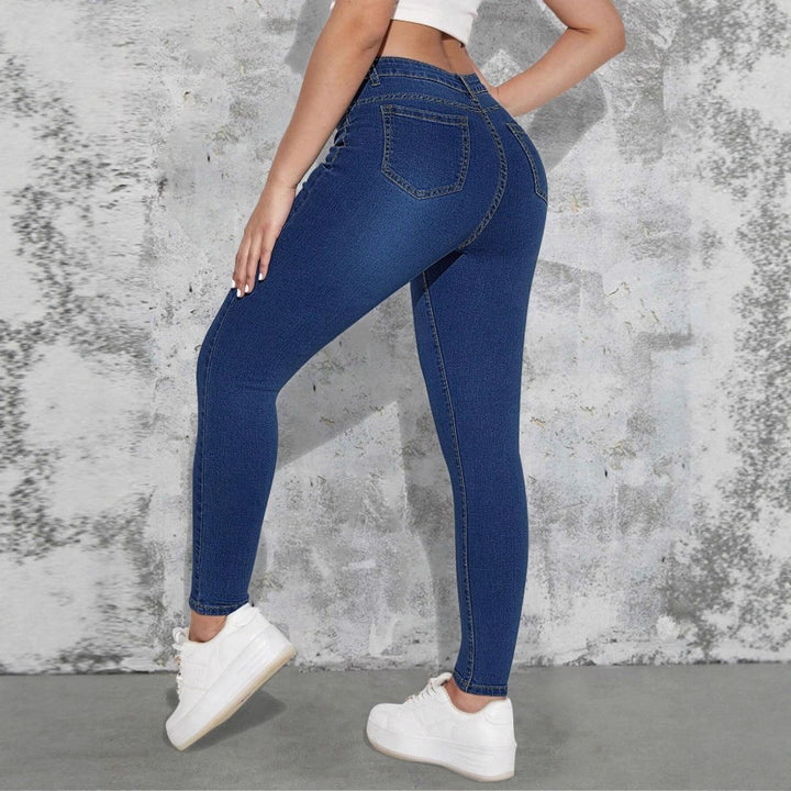 Damen hochtaillierte Skinny-Jeans mit Perlenbesatz Echo Archiv