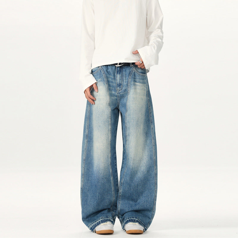 Herren Extraweite Vintage-Denim-Jeans mit Palazzoschnitt und vertikaler Nahtführung Echo Archiv