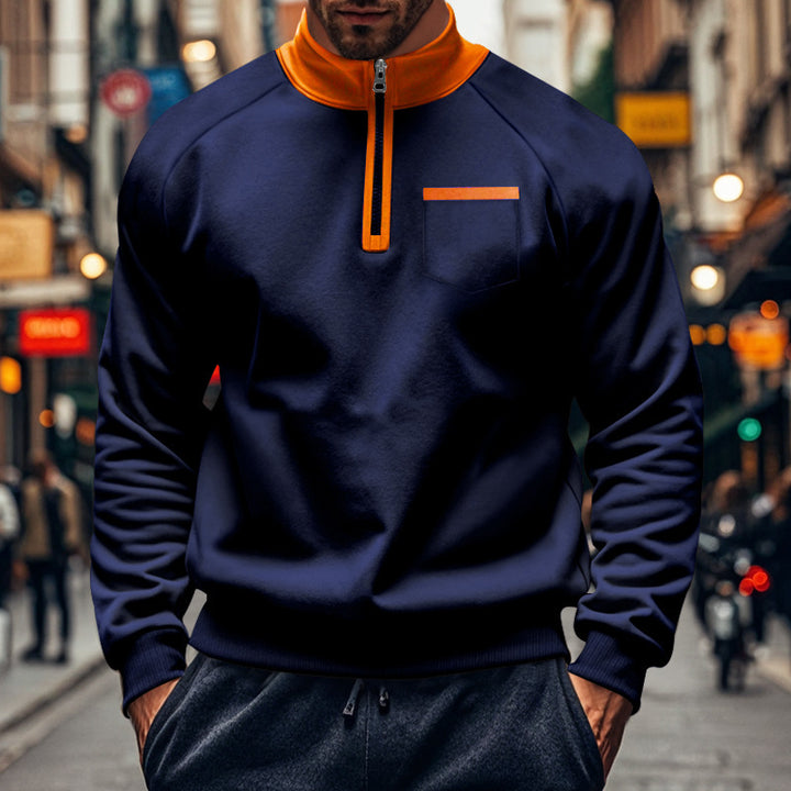 Herren sportlicher Stehkragen Pullover mit Reißverschluss und praktischer Brusttasche Echoarchiv