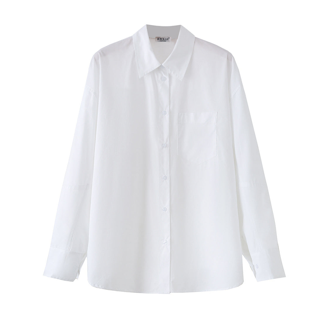 Damen Oversize-Basics-Bluse mit kastiger Silhouette, Hemdkragen und Brusttasche Echo Archiv