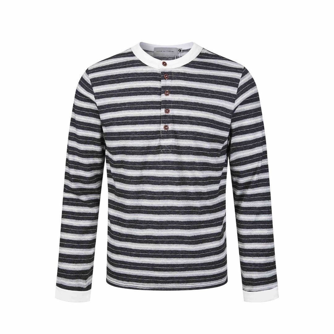 Herren Langarm-Henleyshirt mit gestreifter Struktur und Kontrastkragen Echoarchiv