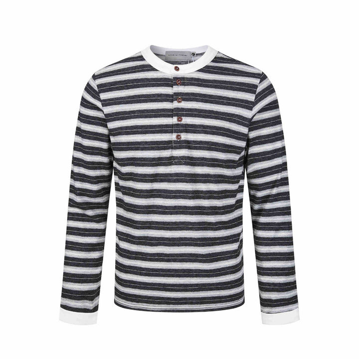 Herren Langarm-Henleyshirt mit gestreifter Struktur und Kontrastkragen Echoarchiv