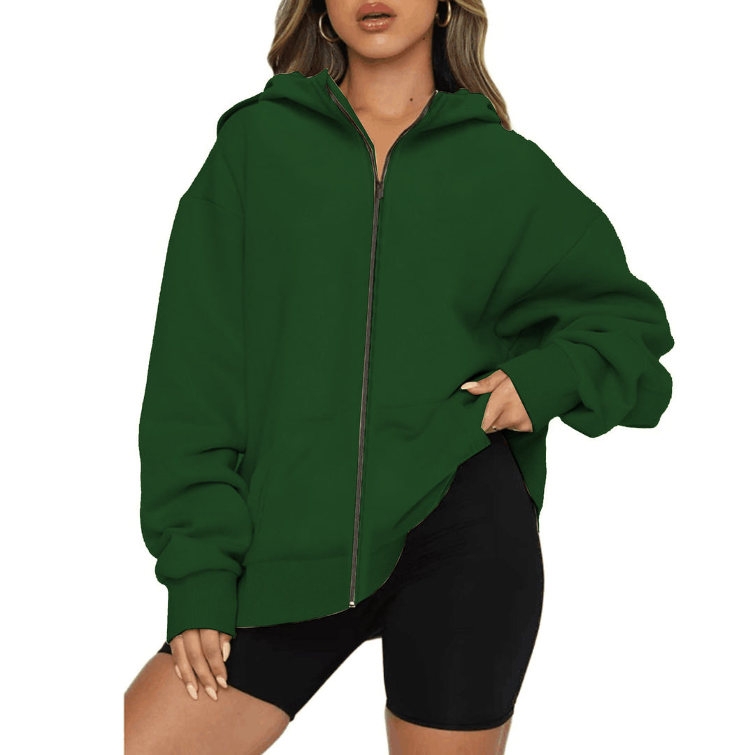 Damen nan leichte Zip-Kapuzenjacke im Relaxed-Fit mit Kängurutasche und gerippten Bündchen Echo Archiv