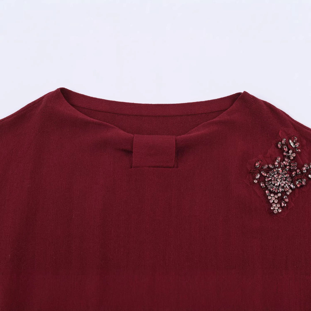 Damen Feinstrick-Pullover mit breitem U-Boot-Ausschnitt und Perlenapplikation Echo Archiv