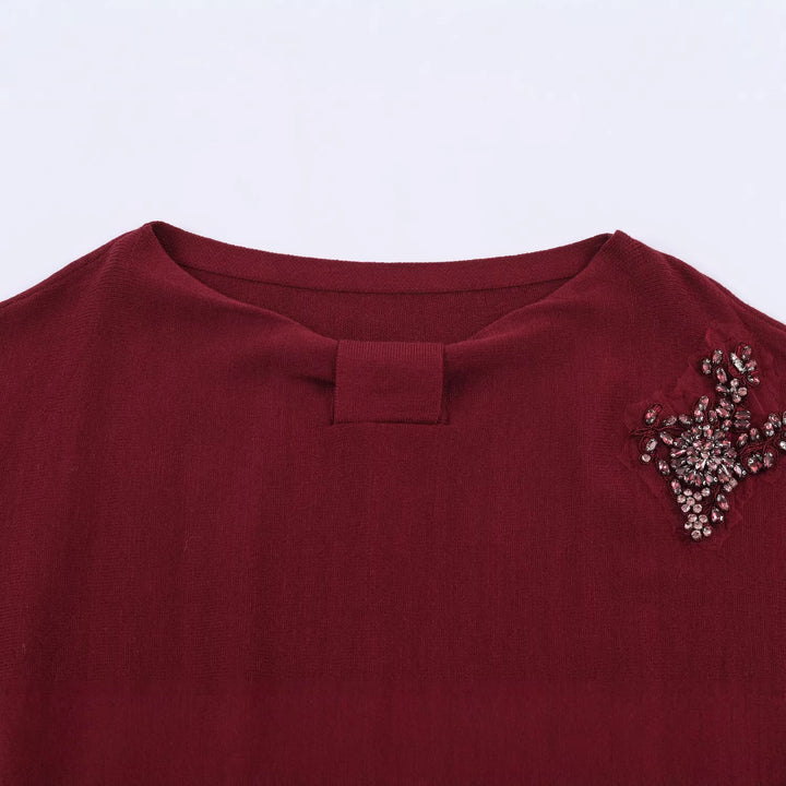 Damen Feinstrick-Pullover mit breitem U-Boot-Ausschnitt und Perlenapplikation Echo Archiv