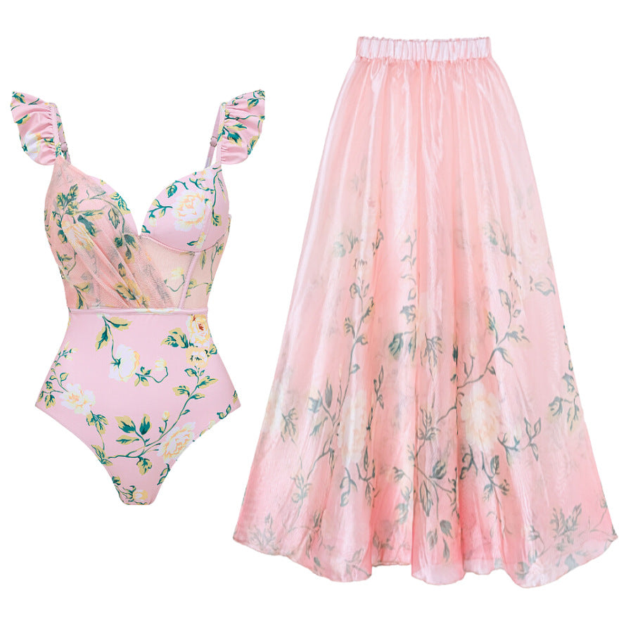 Damen Bikini-Set mit floralen Details und luftiger Maxi-Rock Echo Archiv