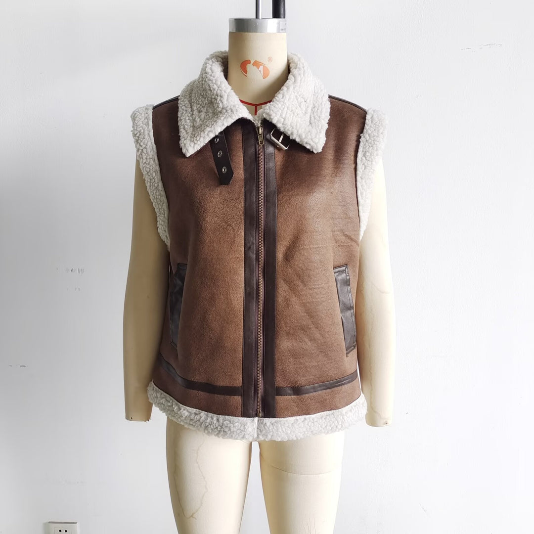 Damen nan wattierte Lammfellimitat-Weste mit großem Sherpa-Kragen, Reißverschluss und Eingrifftaschen Echo Archiv