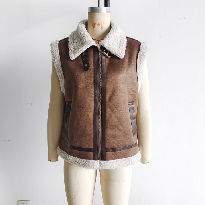 Damen nan wattierte Lammfellimitat-Weste mit großem Sherpa-Kragen, Reißverschluss und Eingrifftaschen Echo Archiv