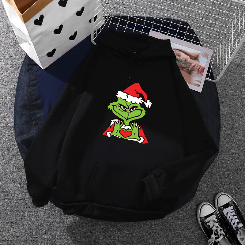 Unisex Kapuzenpullover mit weichem Fleece-Futter, Kängurutasche und auffälligem Weihnachts-Comicprint – Auréline