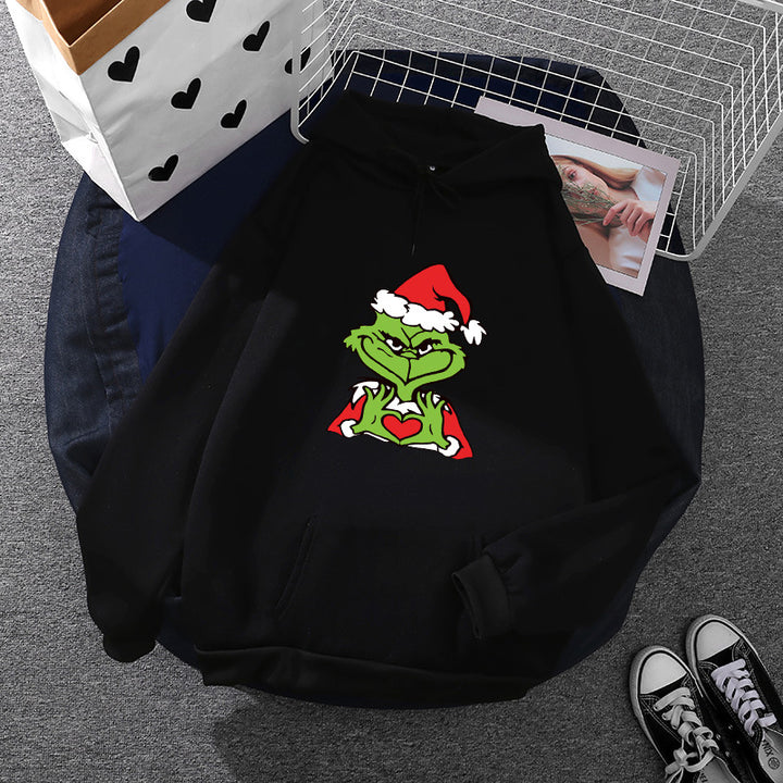 Unisex Kapuzenpullover mit weichem Fleece-Futter, Kängurutasche und auffälligem Weihnachts-Comicprint – Auréline