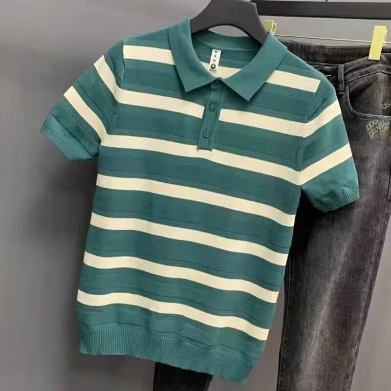 Herren Kurzarm Poloshirt mit strukturiertem Streifenmuster Echoarchiv
