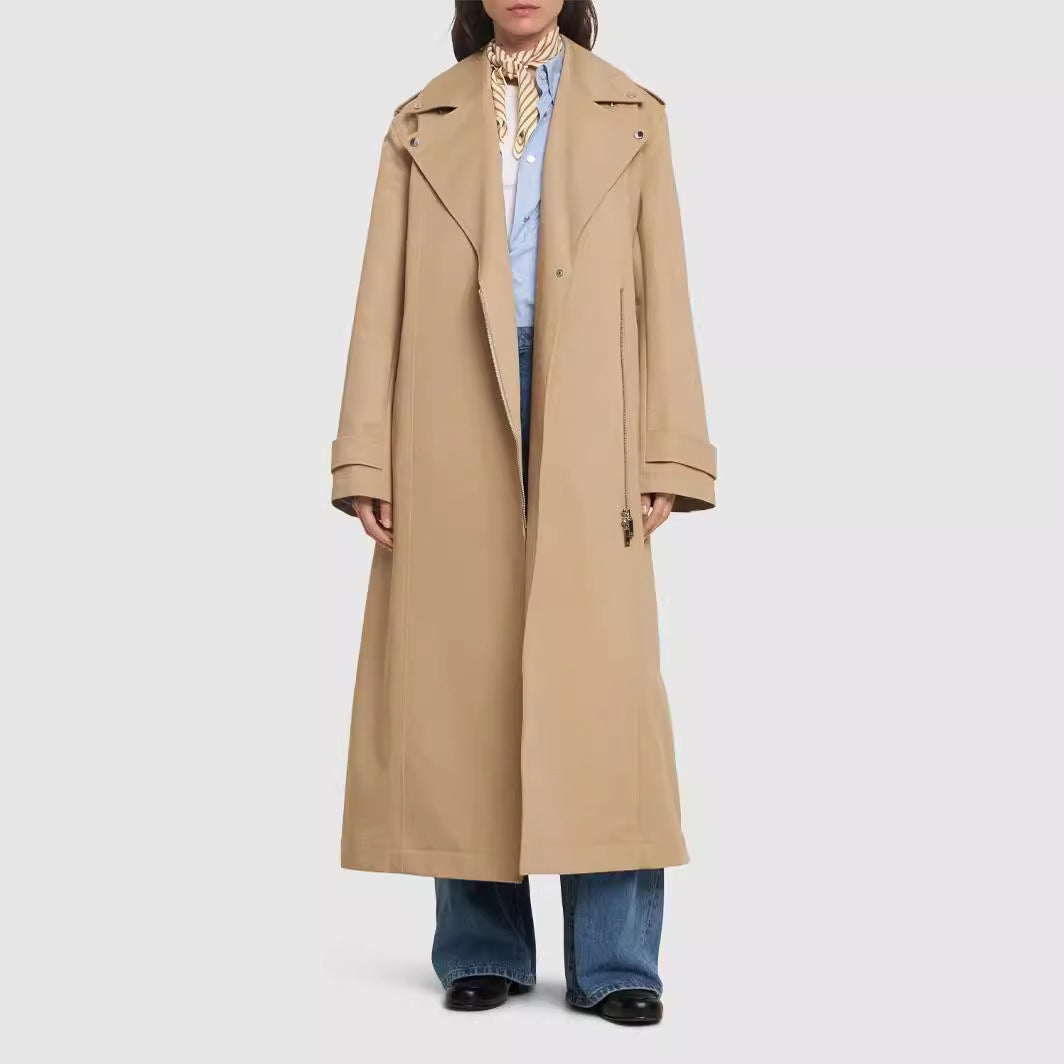 Damen bodenlanger Oversize-Trenchcoat mit Reißverschluss und weitem Schalkragen Echoarchiv