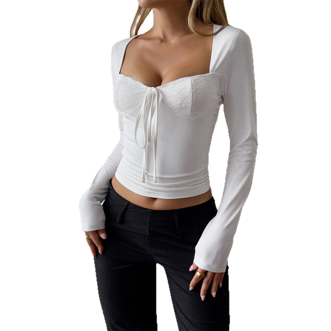 Damen tailliertes Bustier-Top mit quadratischem Ausschnitt, Spitzencups und Bindeband – Avérine