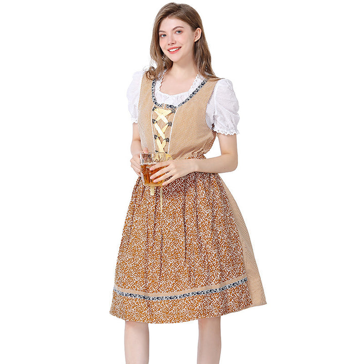 Damen nan traditionelles Oktoberfest Dirndlkleid mit Spitzenbluse, verstellbarer Korsettschnürung und geblümter Schürze Echo Archiv