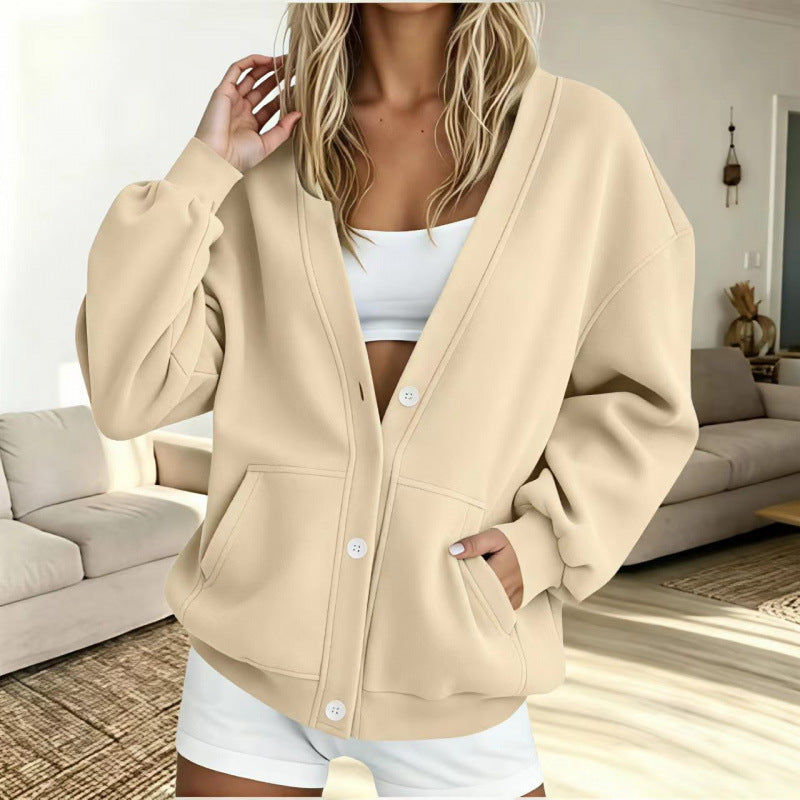 Damen Oversize-Cardigan mit Knopfleiste, Einschubtaschen und Ballonärmeln Echoarchiv