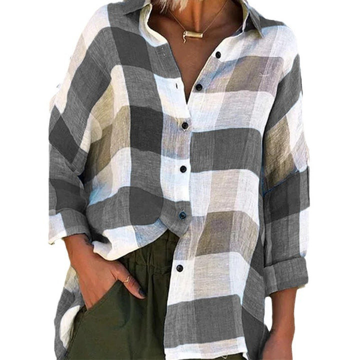 Damen nan oversized Leinenbluse mit großem Karo-Muster und legerem Hemdkragen Echo Archiv