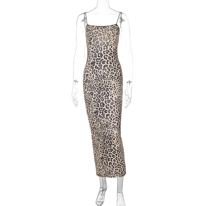 Damen Leoprint Maxikleid mit verstellbaren Spaghetti-Trägern Echo Archiv