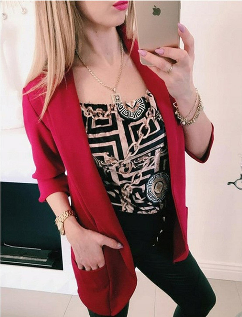 Damen Leichter Offener Cardigan-Blazer, dreiviertelärmelig mit Eingrifftaschen – Veloura
