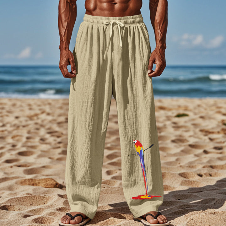 Herren luftige Strandhose mit buntem Papageien-Design Echoarchiv
