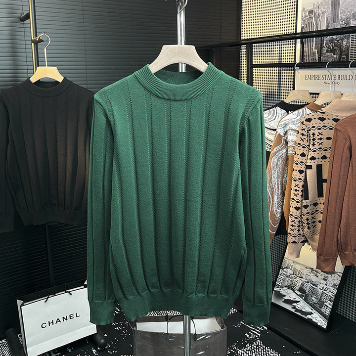 Herren Feinstrick-Pullover mit vertikaler Rippenstruktur und kurzem Stehkragen Echoarchiv