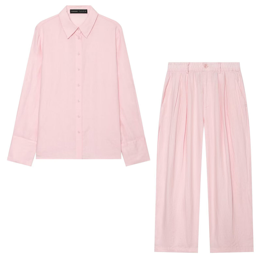 Damen Oversized Seidenimitat-Hemdbluse mit Kentkragen und Manschetten Echo Archiv