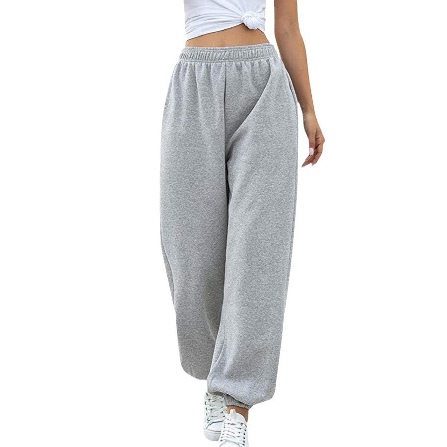 Damen weite High‑Waist Sweatpant mit elastischem Komfortbund, seitlichen Eingrifftaschen und gerafften Knöchelbündchen – Avérine