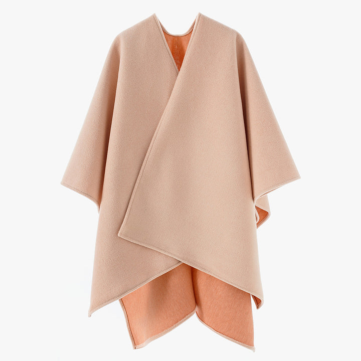 Damen Asymmetrischer Wollmix-Capeponcho mit drapiertem Wickelvorderteil – Avérine