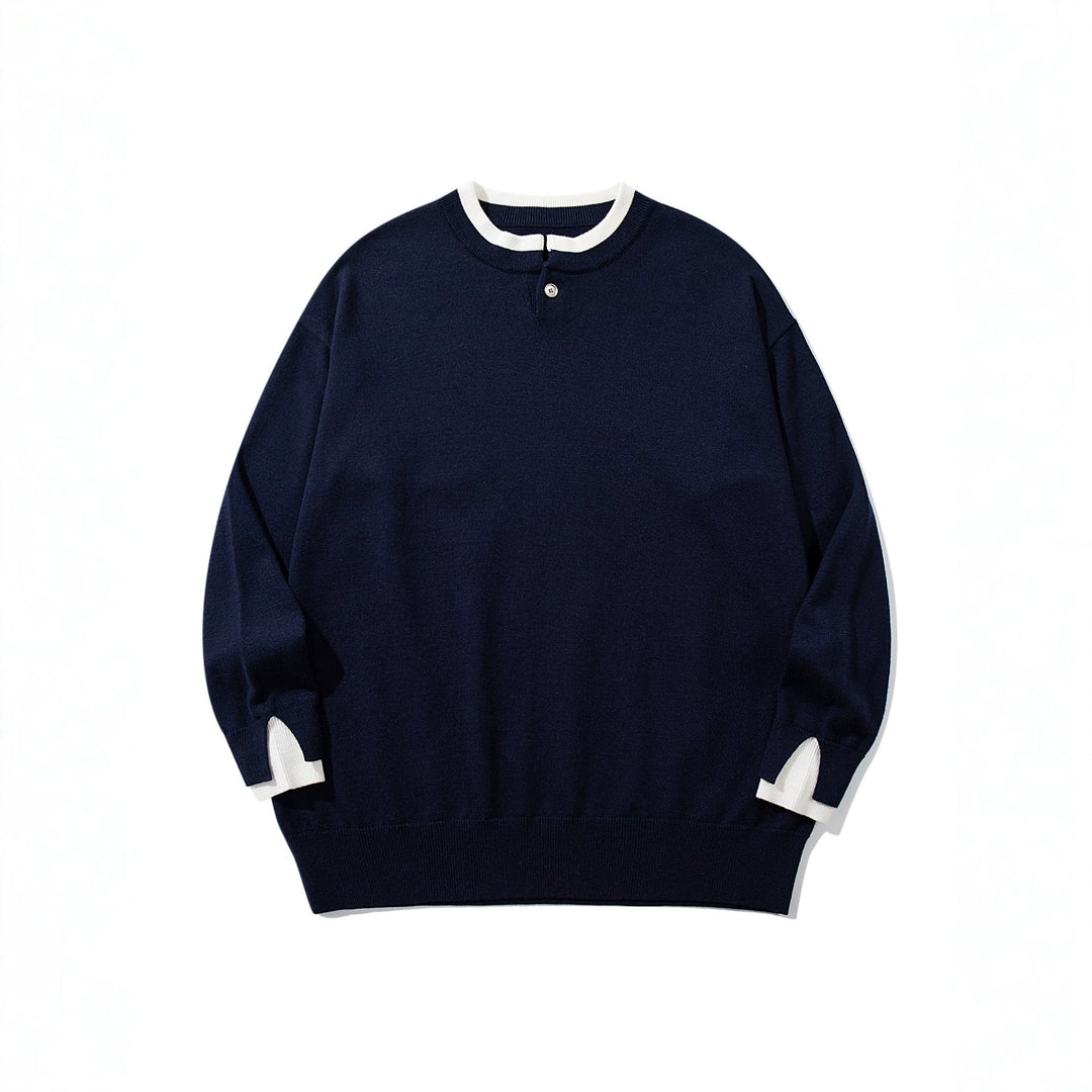 Unisex Oversize-Strickpullover mit kurzer Henley-Knopfleiste und Daumenloch-Manschetten Echoarchiv