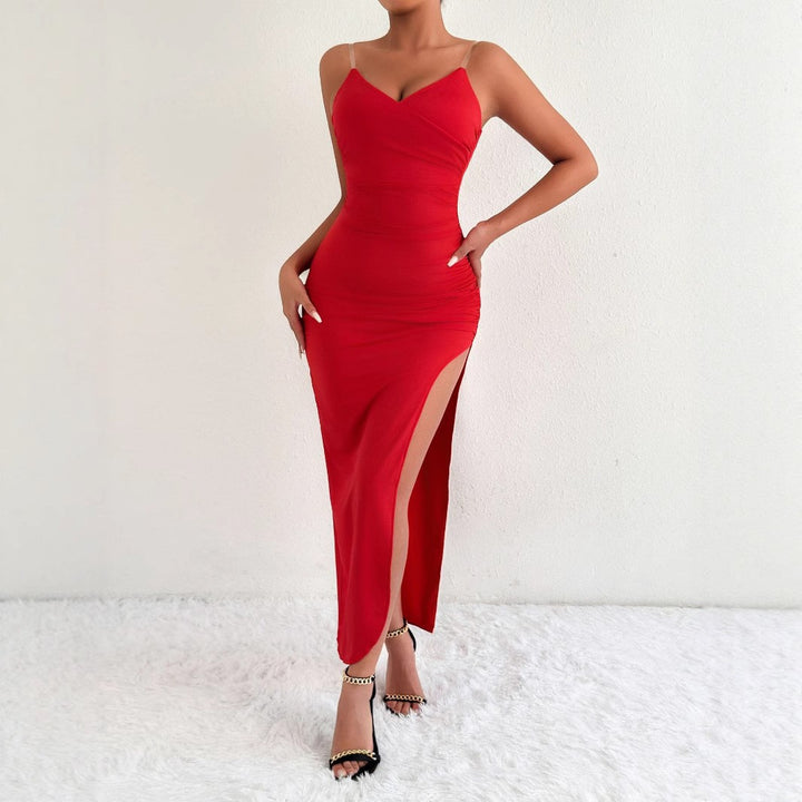 Damen Elegantes Maxikleid mit seitlichem Schlitz und feinen Trägern Echo Archiv