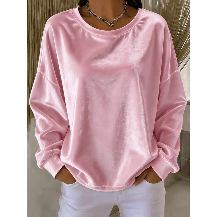 Damen Samt-Oversize-Sweatshirt mit Rundhalsausschnitt und eingesetzter Schulter Echoarchiv