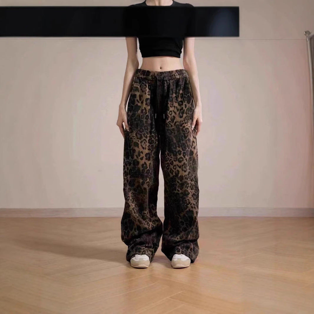 Damen Weit geschnittene Leinenhose mit Leopardenmuster Echo Archiv